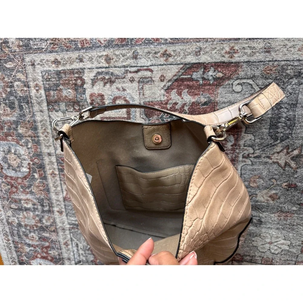Unbranded Womens Faux‎ Leather Hobo Bag Shoulder Bag Tan Beige Faux Croc Purse